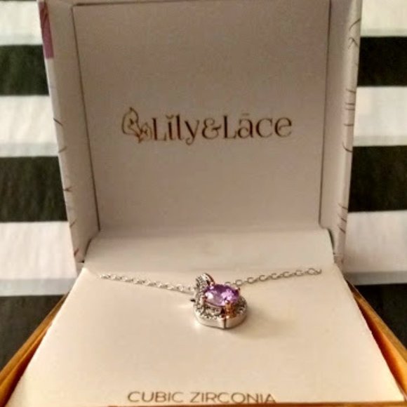 LILY & LACE Amethyst Purple & Clear CZ Silver Plated Pendant Chain Necklace**NEW - Picture 5 of 7